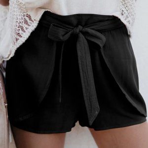 Black Front Tie Shorts